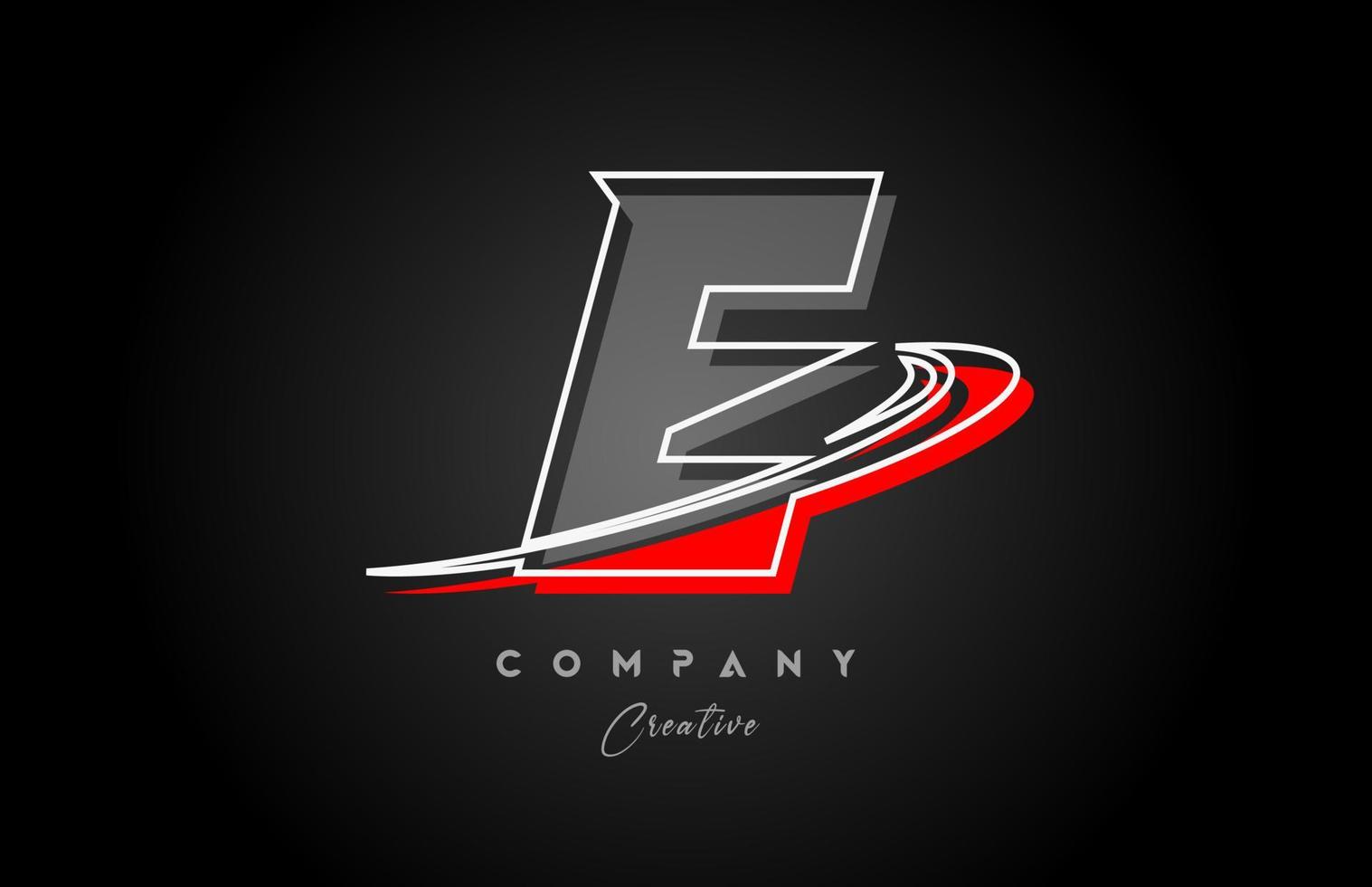 rood grijs lijn e alfabet brief logo icoon ontwerp met swoosh en schaduw. creatief sjabloon voor bedrijf en bedrijf vector