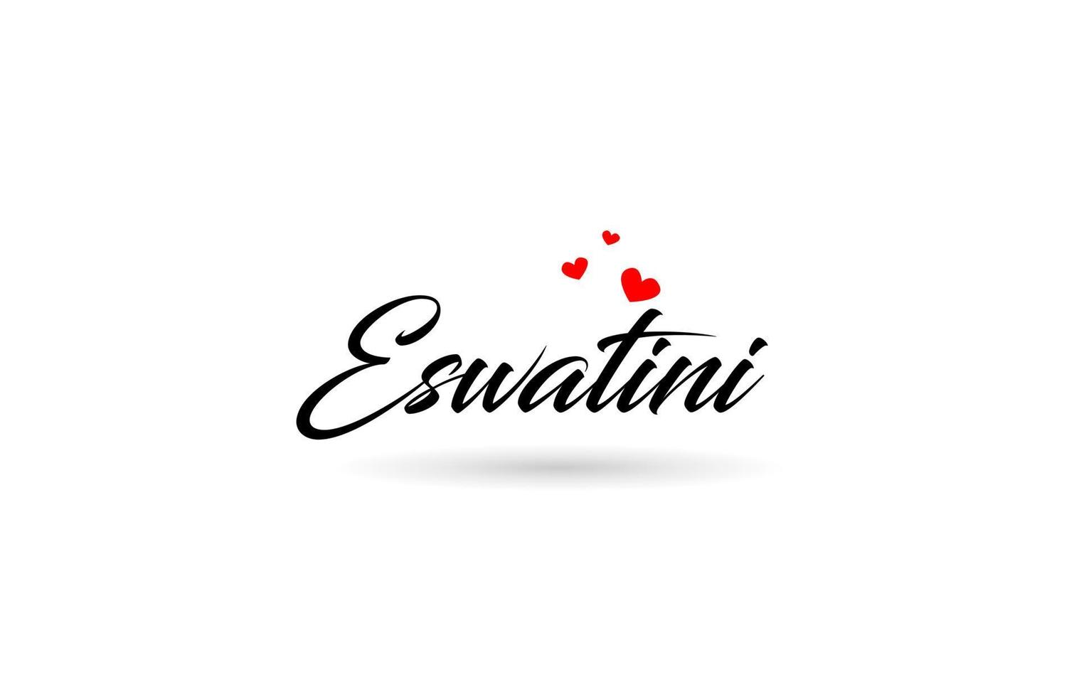 eswatini naam land woord met drie rood liefde hart. creatief typografie logo icoon ontwerp vector