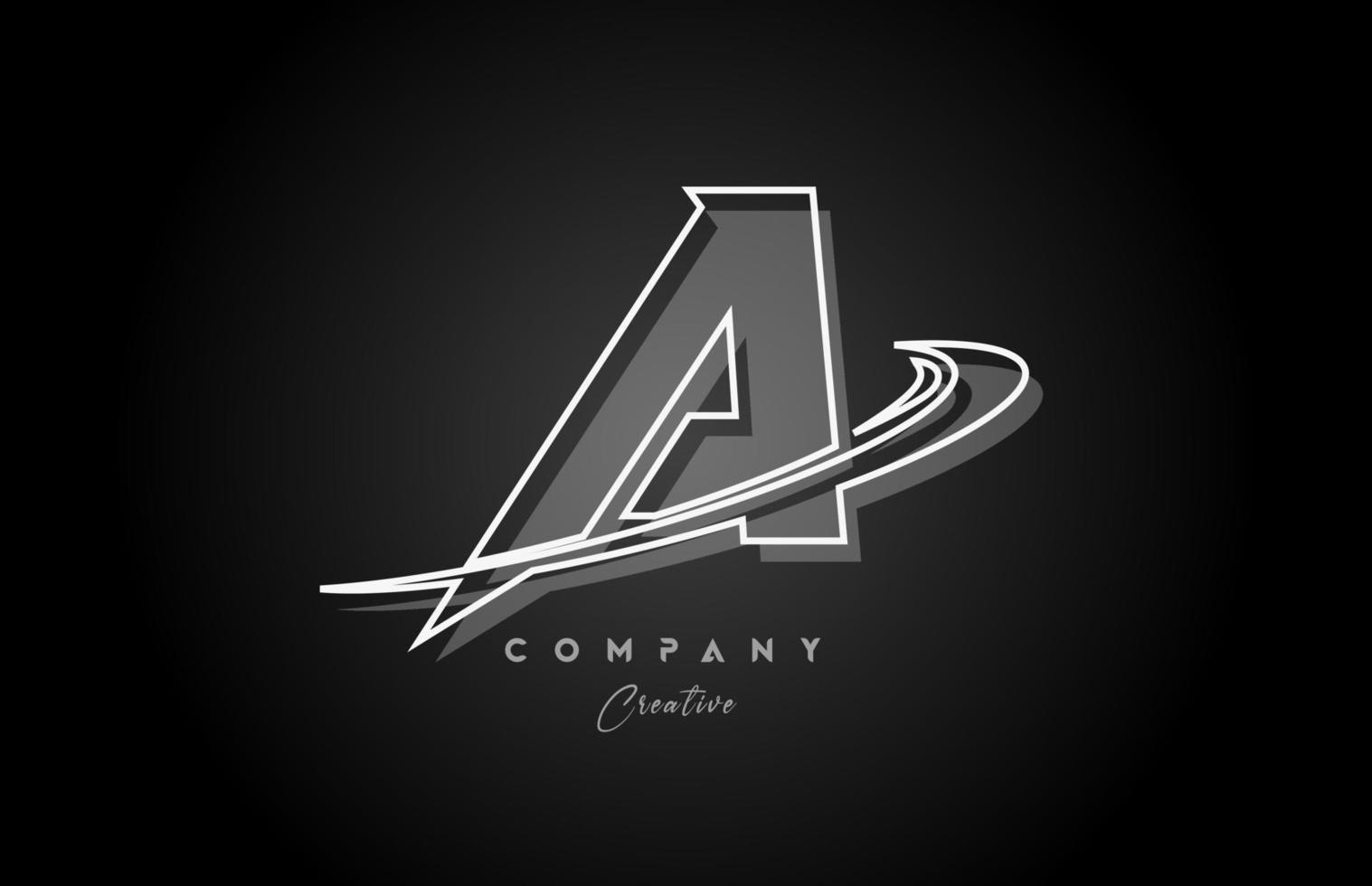 zwart en wit een lijn alfabet brief logo icoon ontwerp met swoosh en schaduw. creatief sjabloon voor bedrijf en bedrijf vector