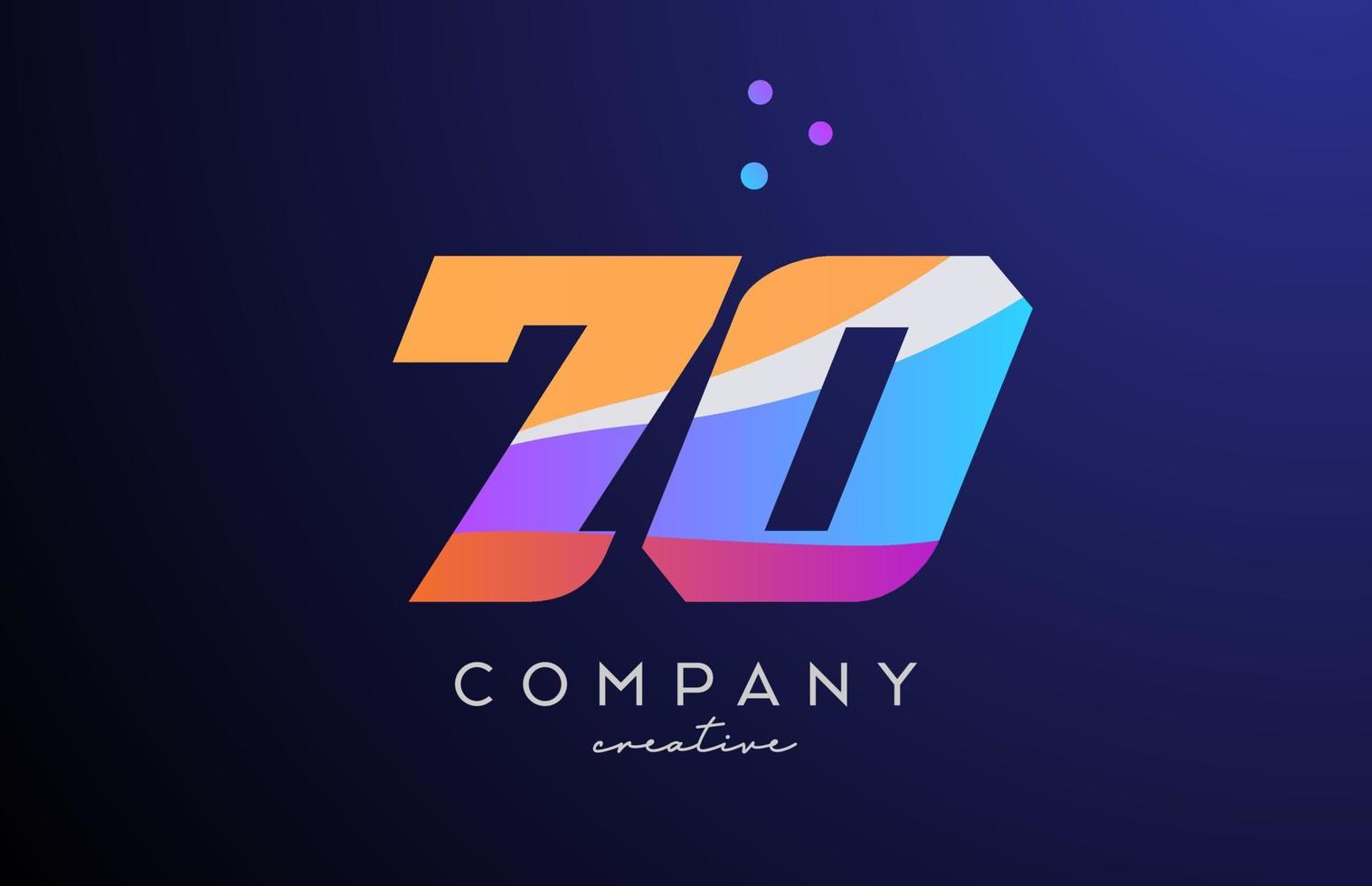 gekleurde aantal 70 logo icoon met stippen. geel blauw roze sjabloon ontwerp voor een bedrijf en zaken vector