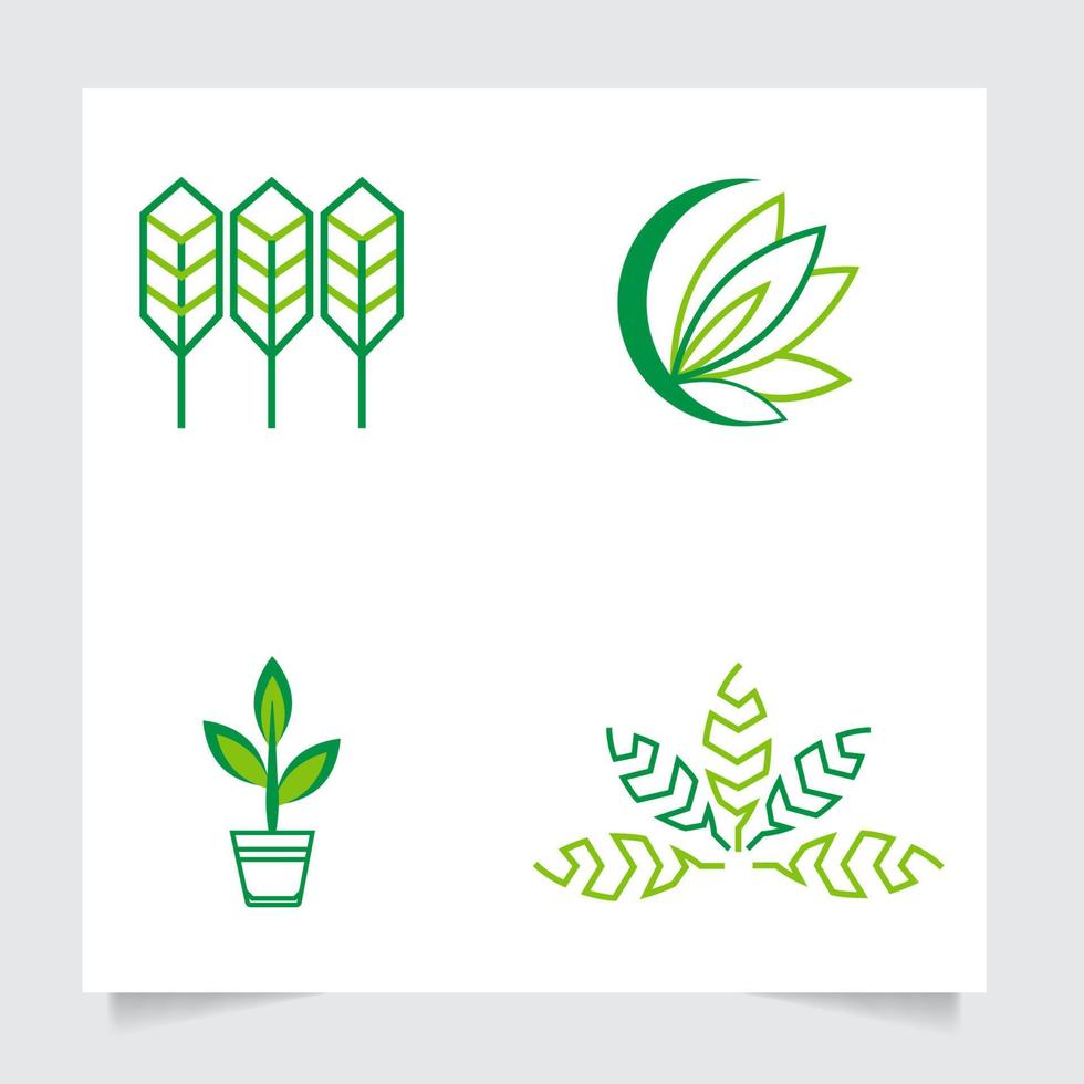 reeks collectie vlak embleem logo ontwerp voor landbouw met de concept van groen bladeren vector. groen natuur logo gebruikt voor agrarisch systemen, boeren, en plantage producten. logo sjabloon. vector