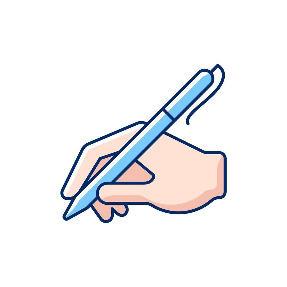 hand schrijven met pen RGB-kleur pictogram vector