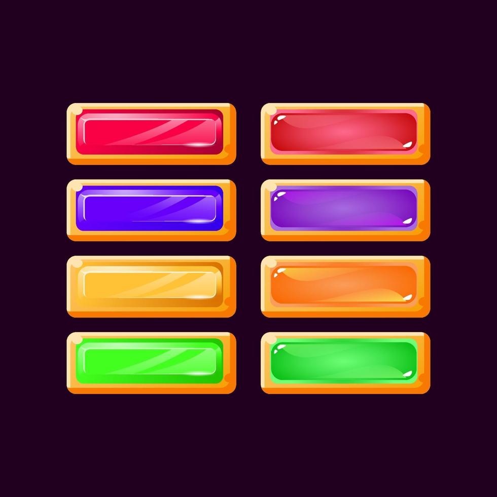 set van game ui casual gele diamant en gelei kleurrijke knop voor gui asset elementen vector illustratie