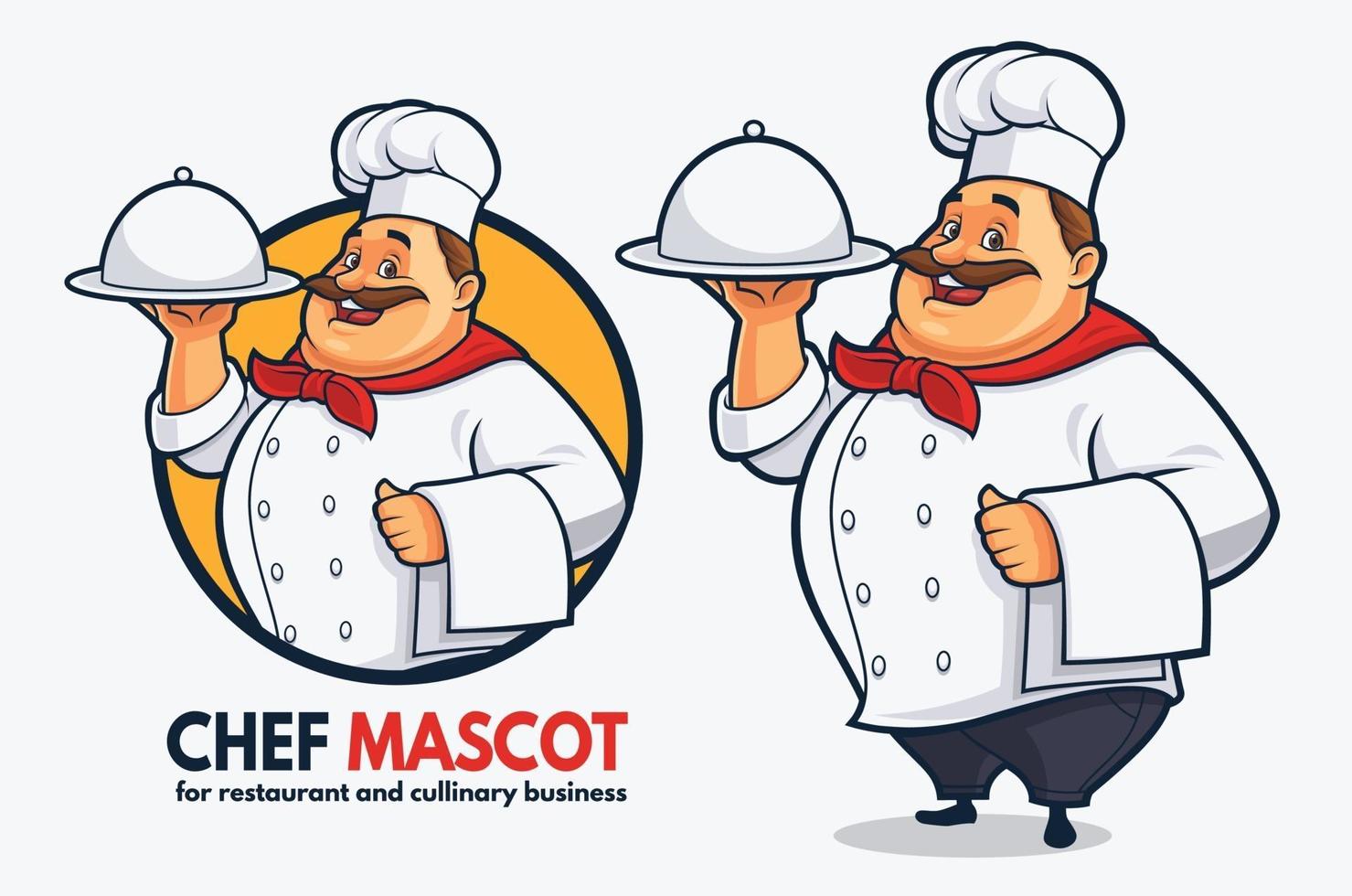 het grappige ontwerp van de chef-kokmascotte voor cullinary zaken en restaurant, het ontwerp van de dikke chef-kokmascotte vector