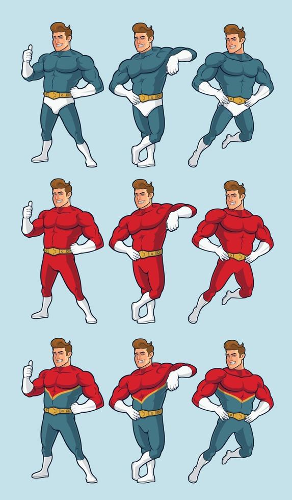 superheldenbundel in verschillende poses vector