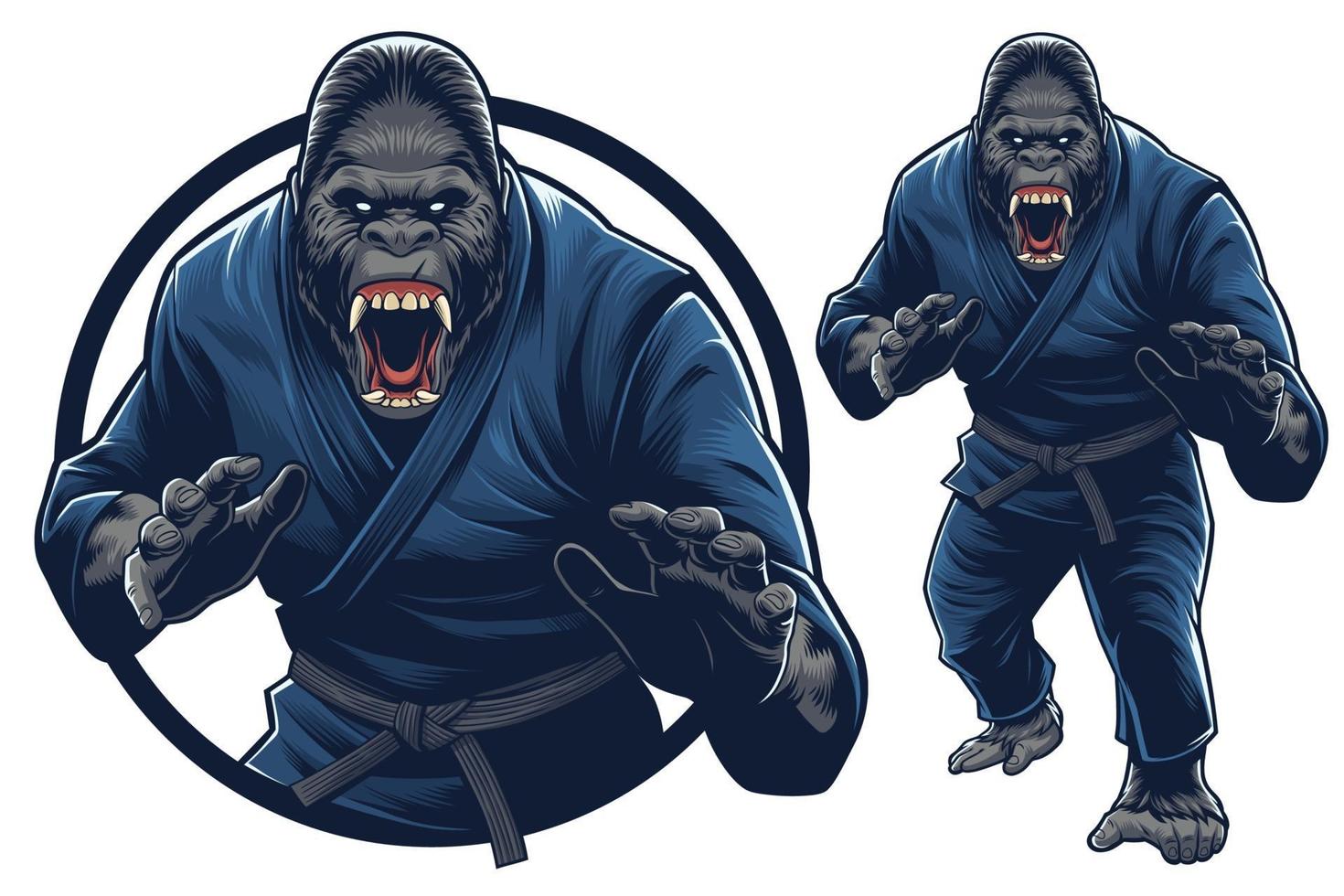 Gorilla mascotte en illustratie voor vechtsportevenement of sportschool vector