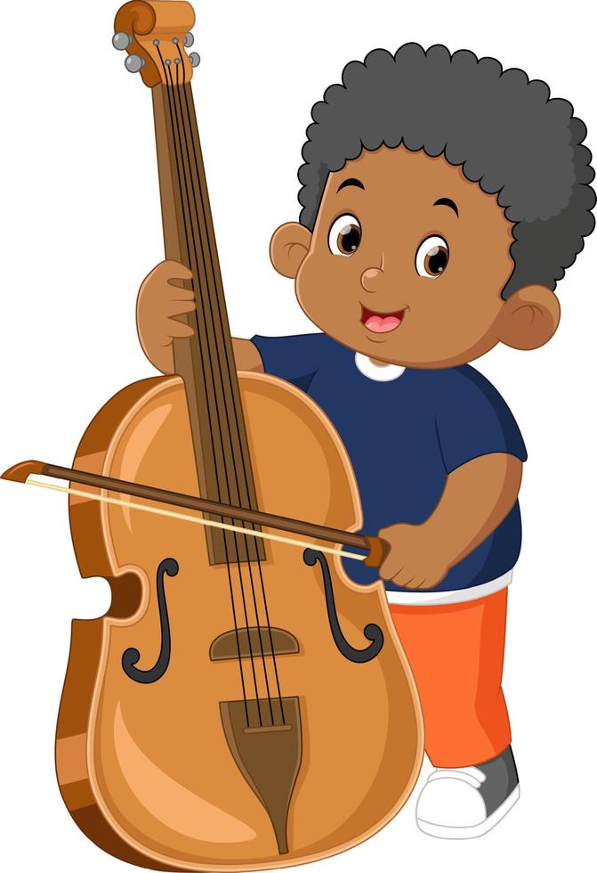 een schattig Afrikaanse jongen spelen de violoncel met passie vector