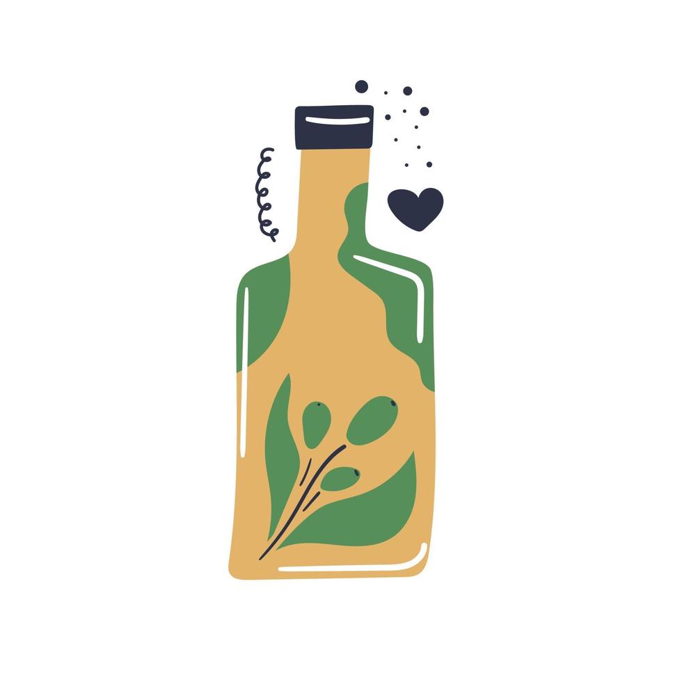 hand getrokken fles met olijfolie. koken, keukenconcept. vlakke afbeelding. vector