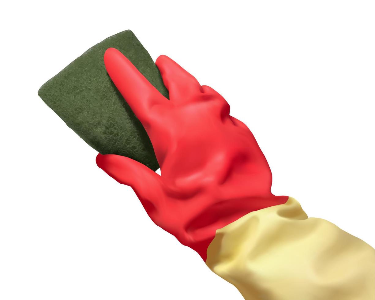 3d illustratie van realistisch rubber hand- handschoen gebruik makend van spons naar Doen schoonmaak geïsoleerd Aan wit achtergrond vector