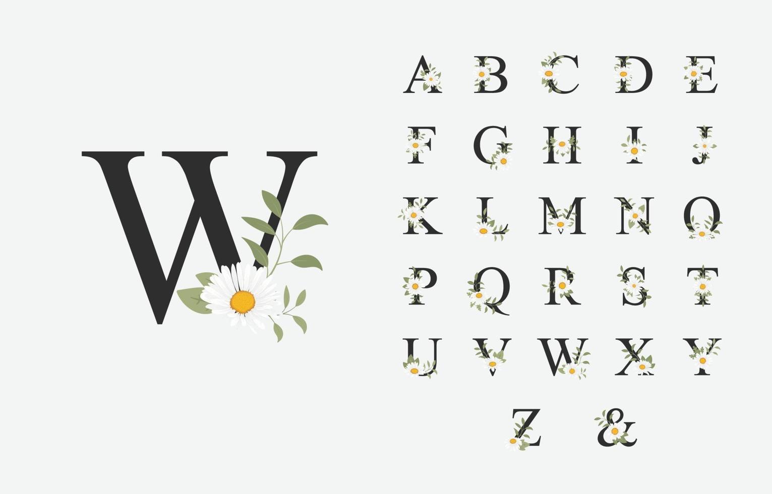 mooi alfabet voor bruiloft met bloem vector
