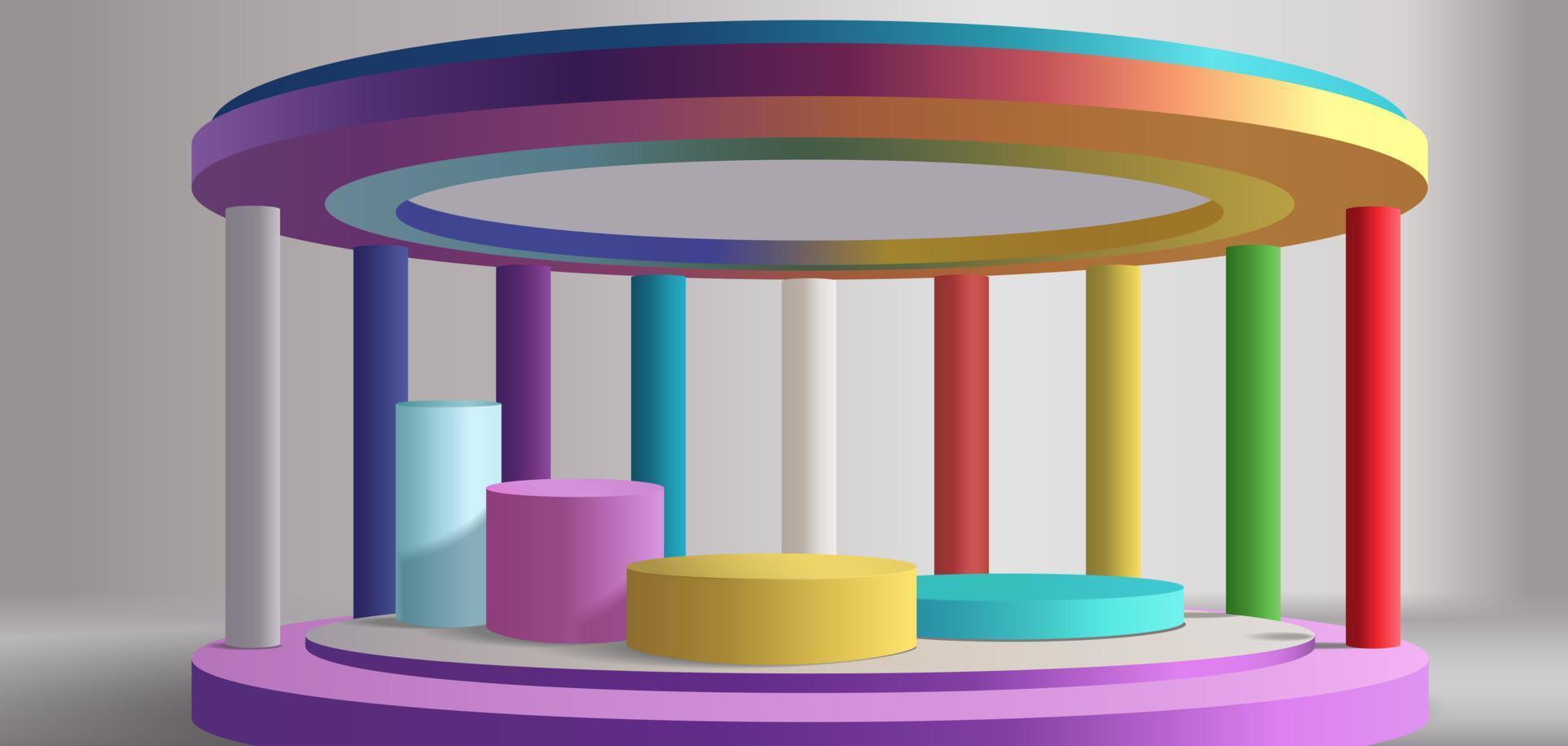 abstract 3d kamer met lgbtq regenboog kleur realistisch cilinder podium. pastel kleuren. vector renderen meetkundig het formulier. mockup Product Scherm. minimaal tafereel. stadium vitrine.