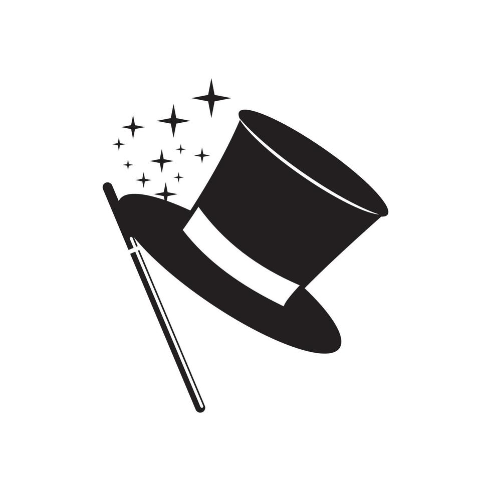 magie hoed en toverstaf pictogram, logo illustratie ontwerp vector