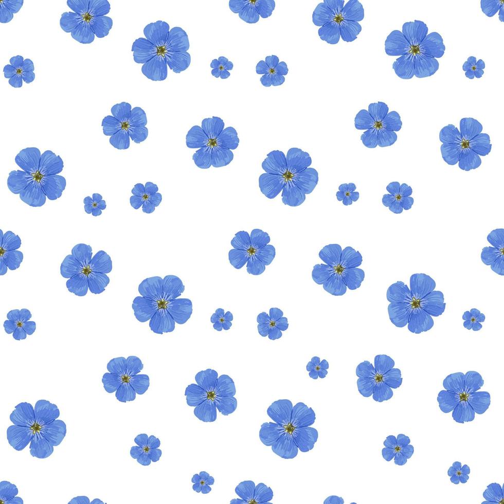 naadloos vector bloem patroon. wit achtergrond. voorjaar helder kleuren. blauw. perfect ontwerp voor textiel en omhulsel papier. vlas bloemen.