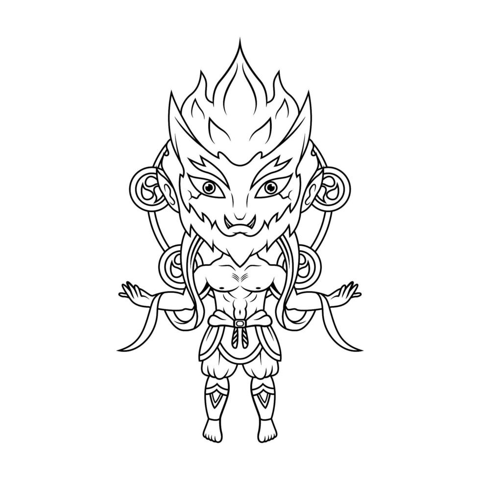 raijin chibi mascotte logo lijn kunst vector