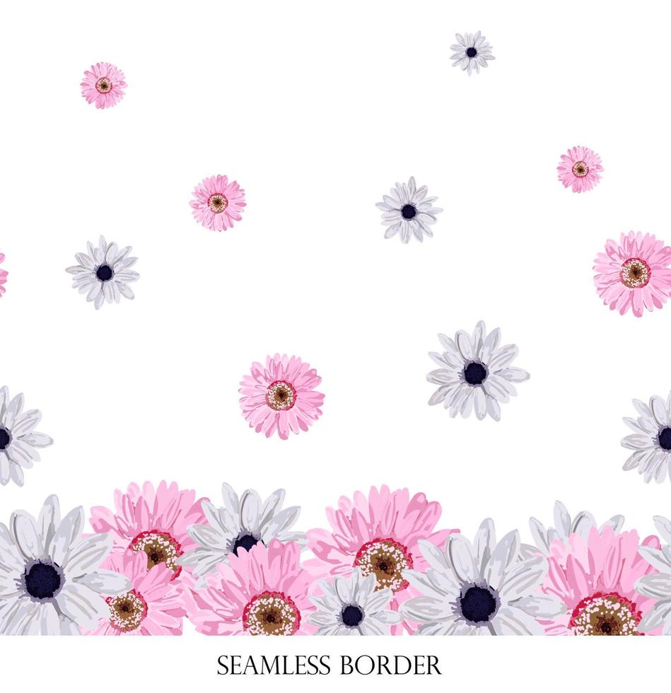 bloemen naadloos vector grens. herhalen patroon. footer roze bloemen. voorjaar kader