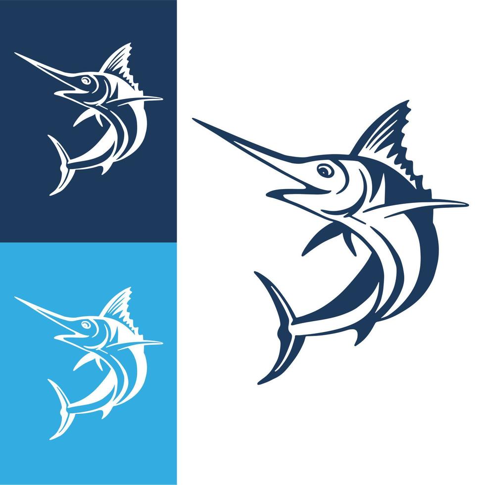 hand- getrokken marlijn vis springen. ontwerp elementen voor logo, label, embleem, teken, merk markering. vector illustratie.