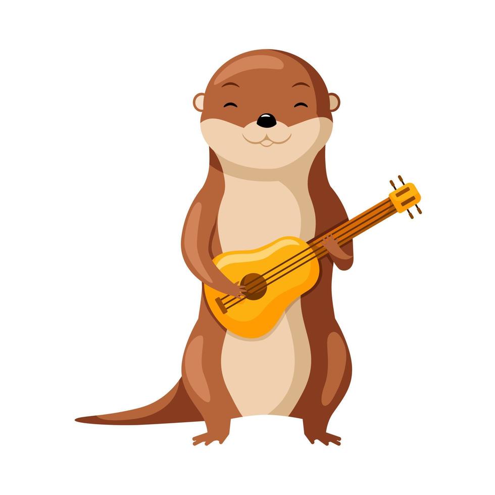 schattig Otter spelen ukelele. schattig tekenfilm muzikant karakter. vector