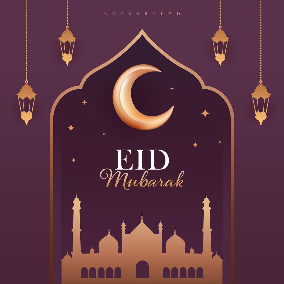 eid mubarak groet achtergrond met moskee goud en rood achtergrond vector