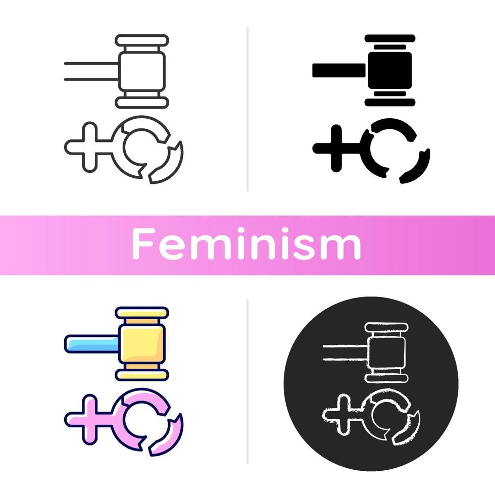 vrouwenhaat pictogram. bescherming van de rechten van vrouwen. bestraffing van verkrachters. het vestigen van sociale rechtvaardigheid. feminisme. gelijkstelling van rechten. lineaire zwarte en rgb-kleurstijlen. geïsoleerde vectorillustraties vector