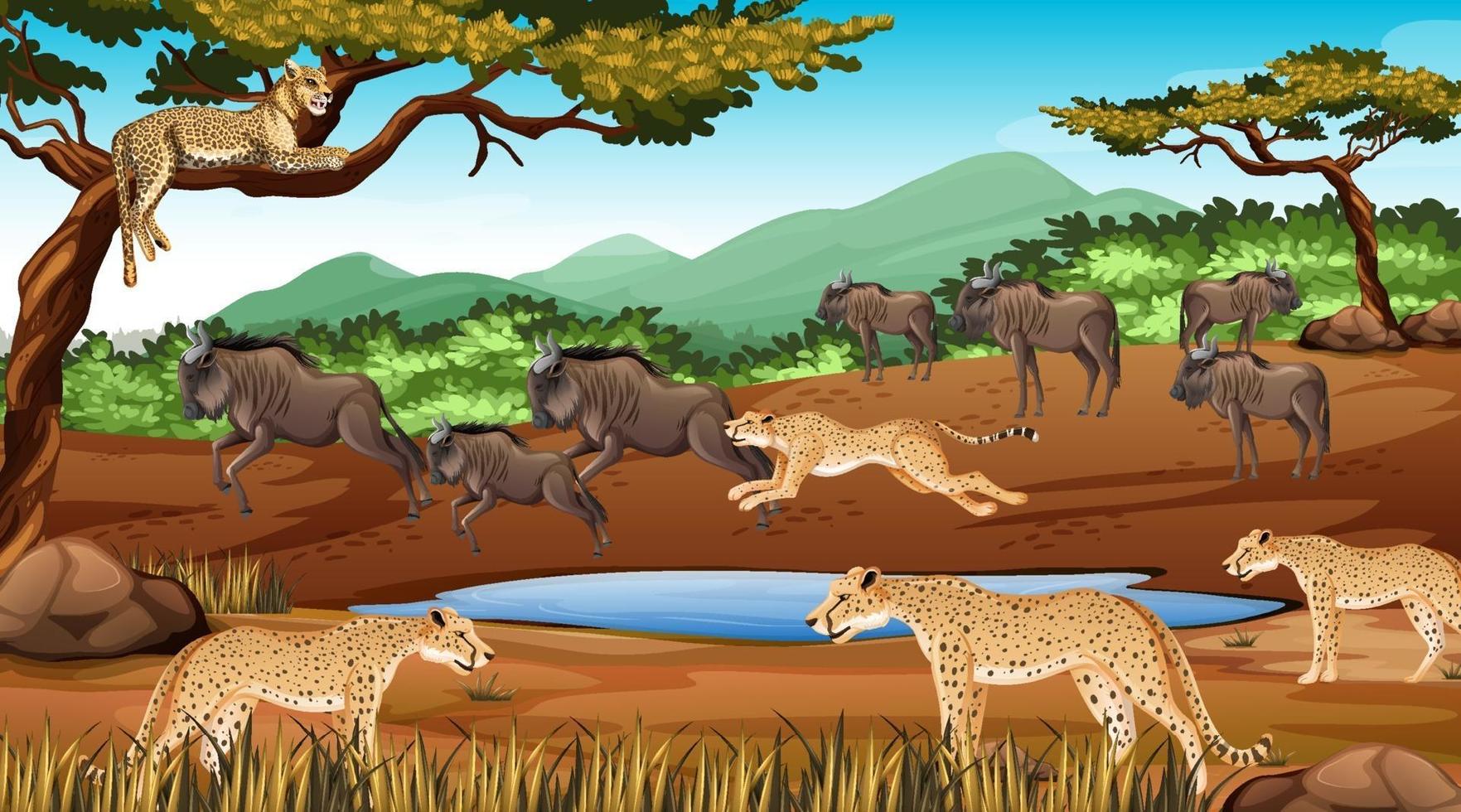 groep wilde Afrikaanse dieren in de bosscène vector