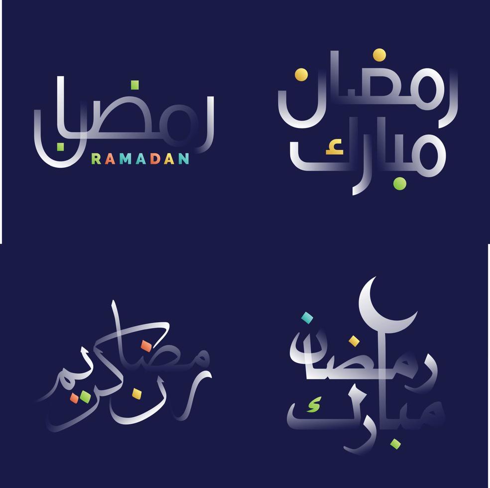 schoon wit glanzend Ramadan kareem schoonschrift pak met kleurrijk highlights vector