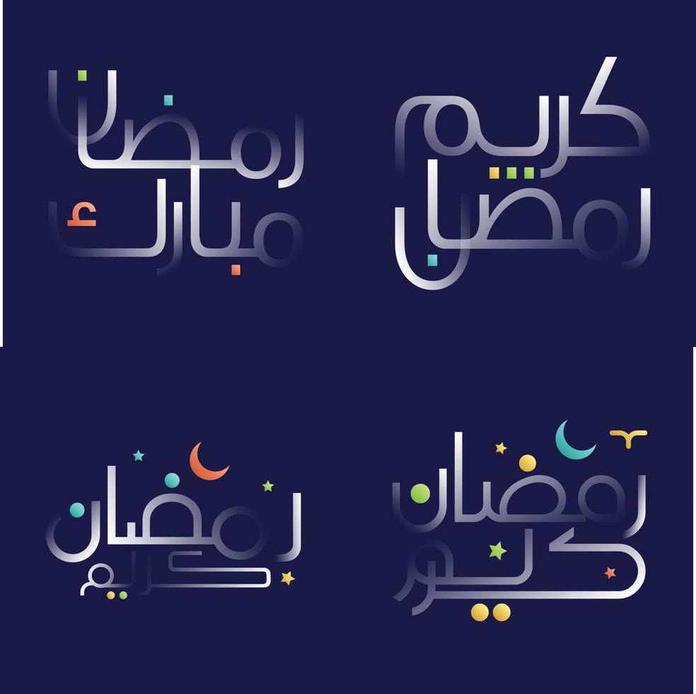 strak wit glanzend Ramadan kareem schoonschrift pak met kleurrijk details vector