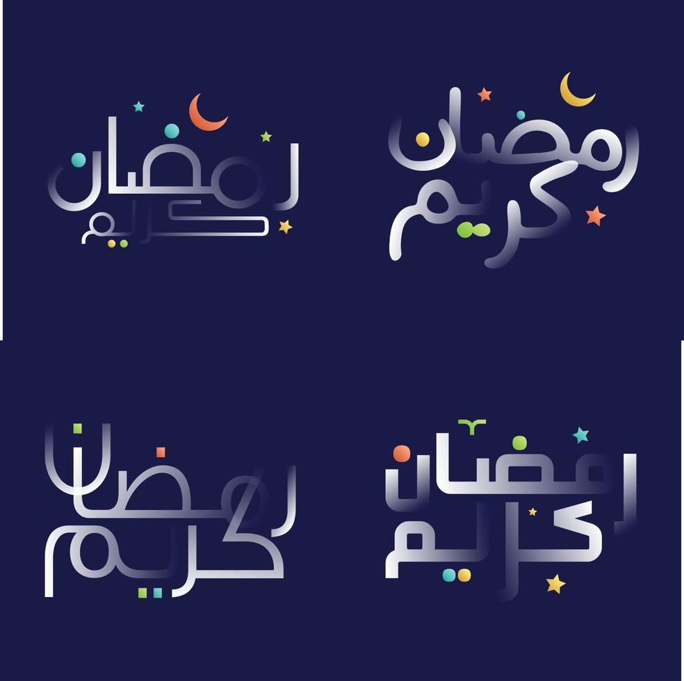creatief Ramadan kareem schoonschrift reeks in wit glanzend effect met veelkleurig Islamitisch ontwerp elementen vector