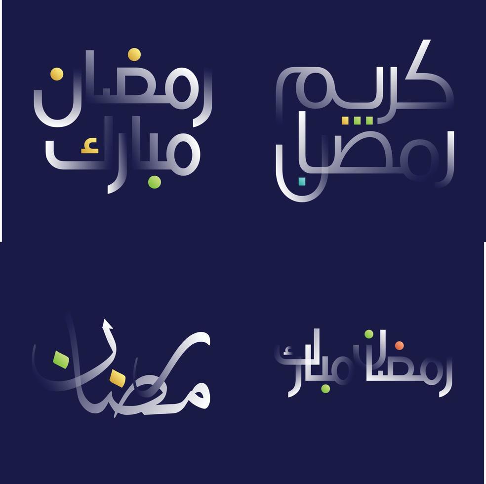 Ramadan kareem schoonschrift pak met wit glanzend effect en kleurrijk highlights vector