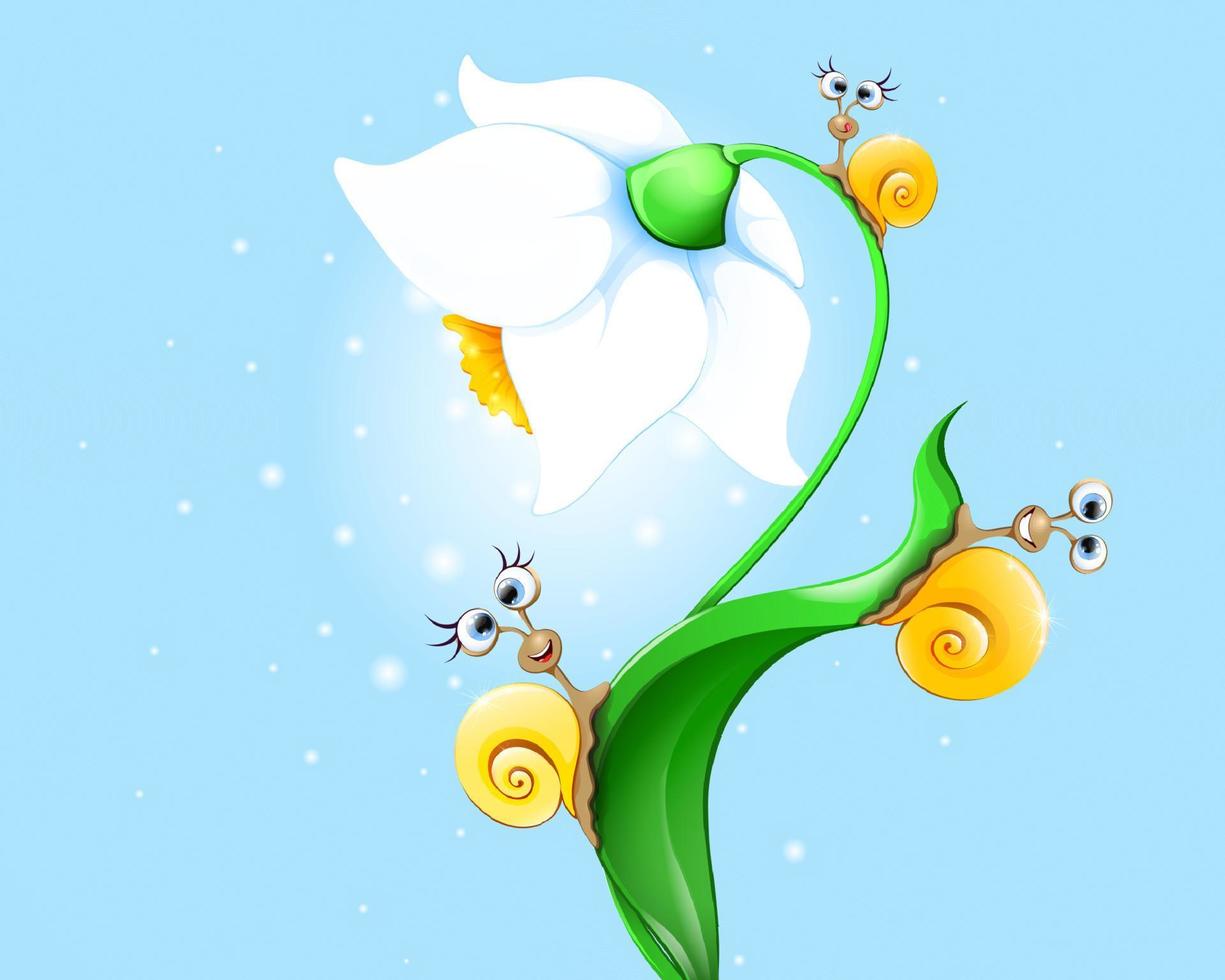 schattig grappig tekenfilm geel slakken familie Aan de bloem. vector