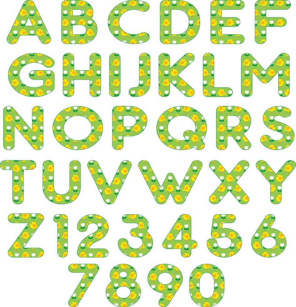 Pasen kuiken en tulpen patroon alfabet vector