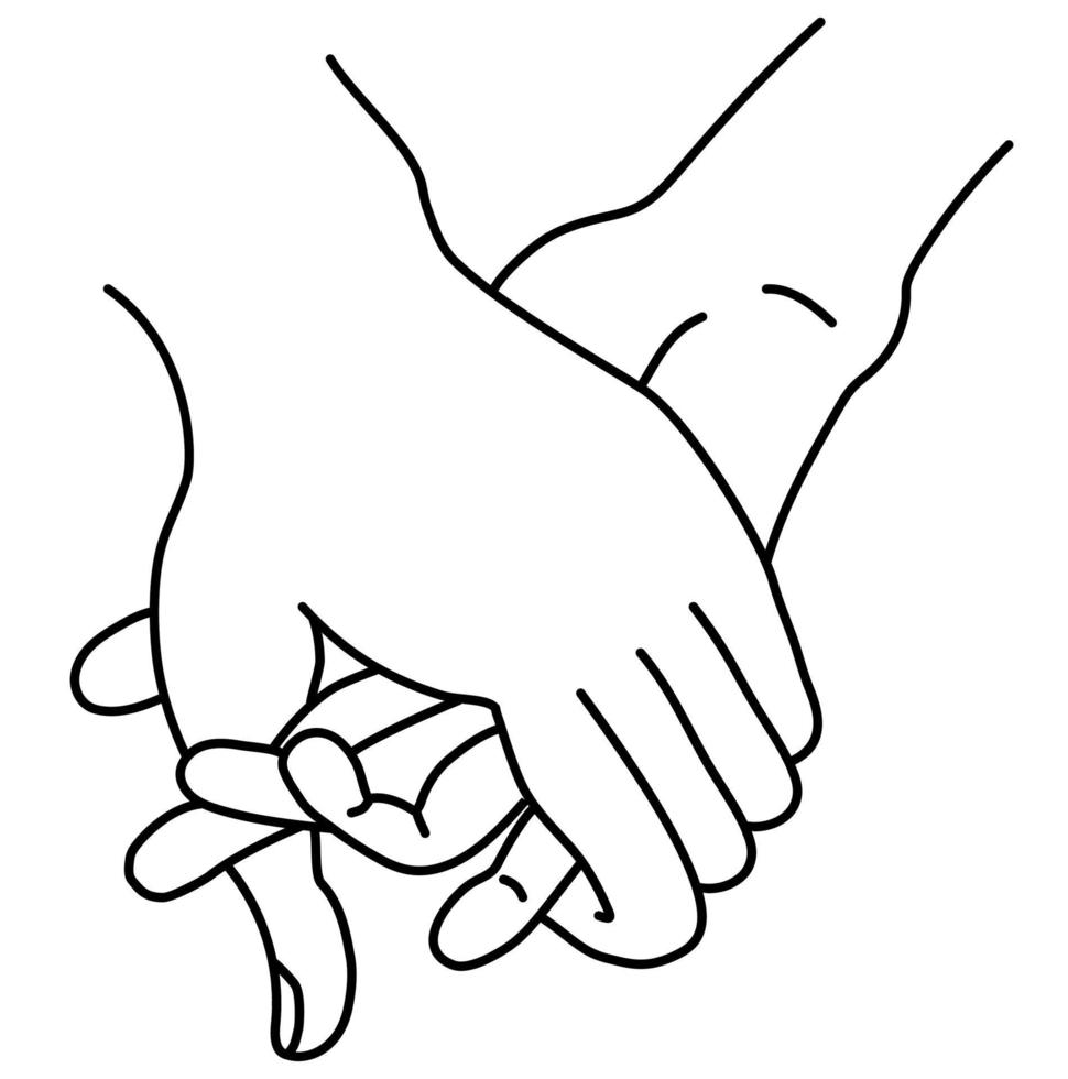 vrouwelijke en mannelijke hand. het concept is tederheid, liefde en passie. geïsoleerd op wit. vrouw en man hand in hand. lineaire handtekening. schets. vector illustratie