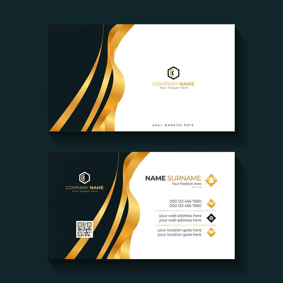 luxe en elegant zwart goud bedrijf kaarten sjabloon Aan zwart achtergrond voor bedrijf presentatie vector