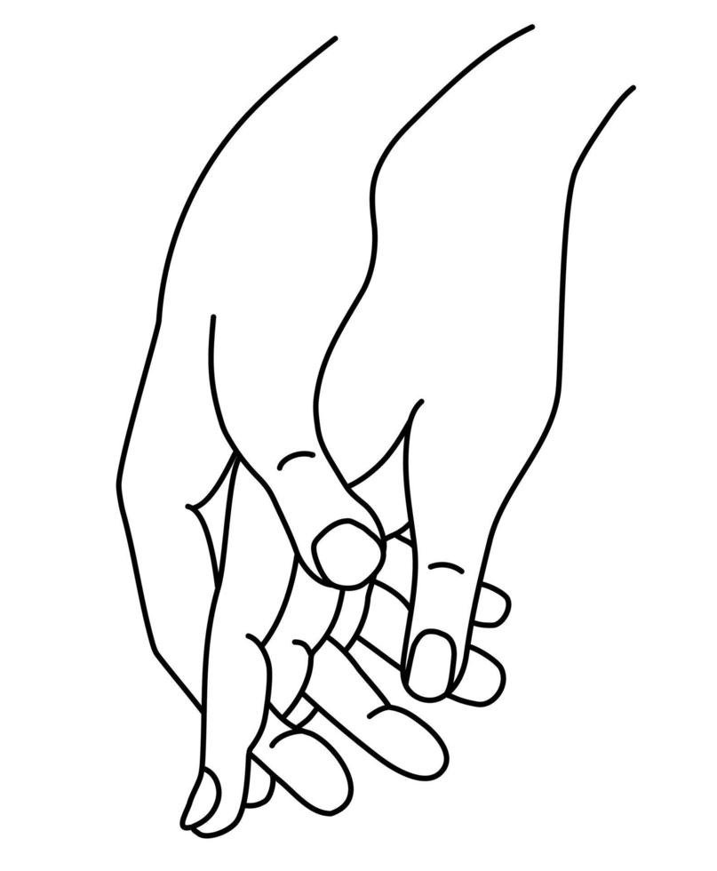 vrouwelijke en mannelijke hand. concept - tederheid, liefde en passie. lineaire handtekening. vector