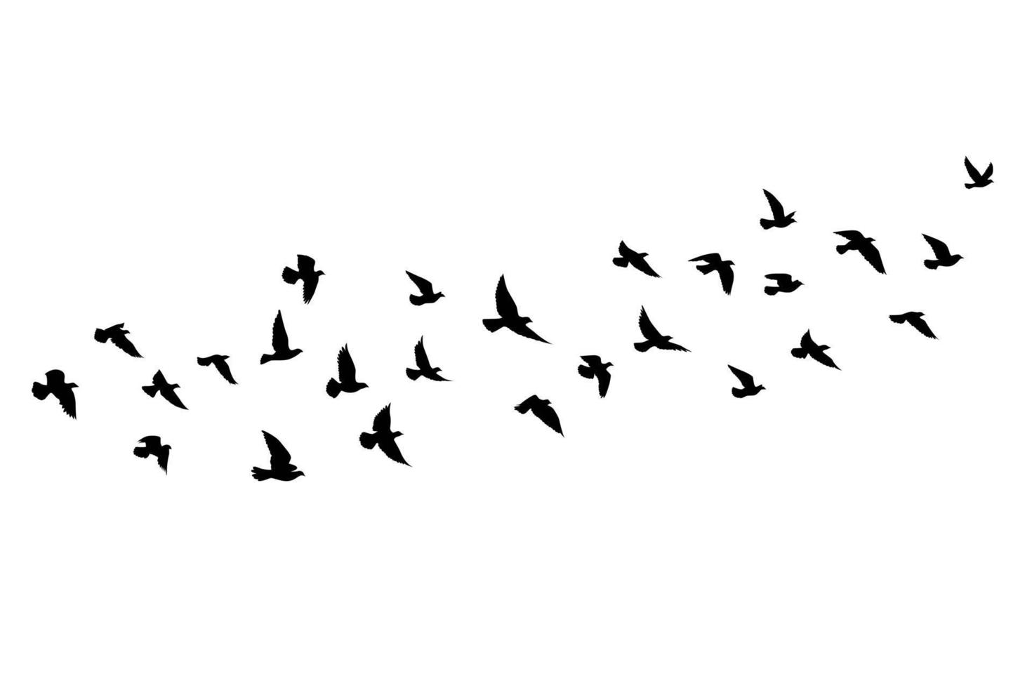 vliegende vogels silhouetten op geïsoleerde achtergrond. vector illustratie. geïsoleerde vogel met het vliegen. tatoeage en behang achtergrondontwerp. lucht en wolk met vliegvogel. kleurenpalet.