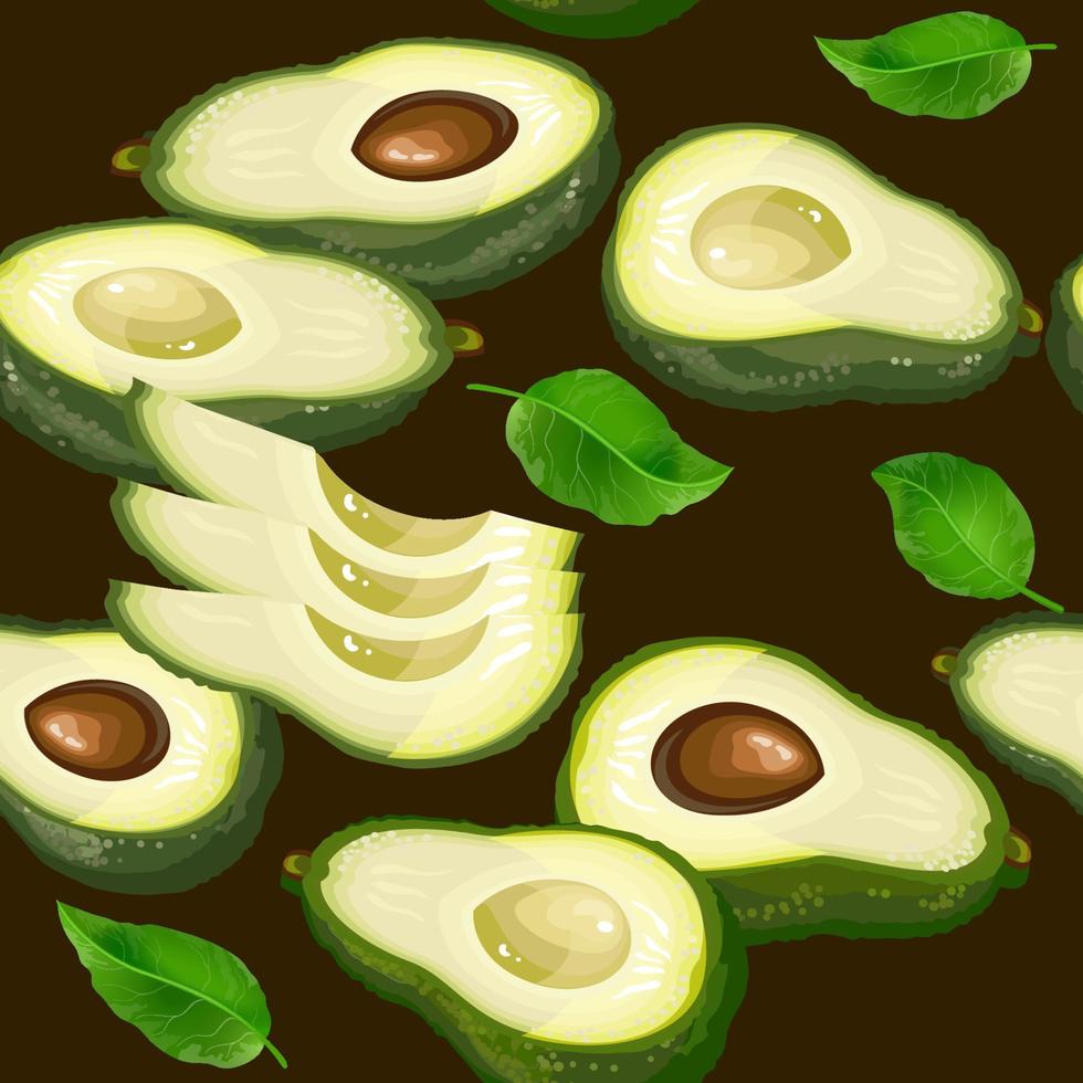 groente naadloos patroon van vers avocado, stukken, en bladeren. vector. vector