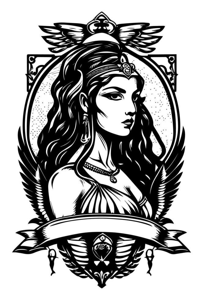 mooi Egyptische Cleopatra symbool zwart en wit hand- getrokken logo illustratie vector