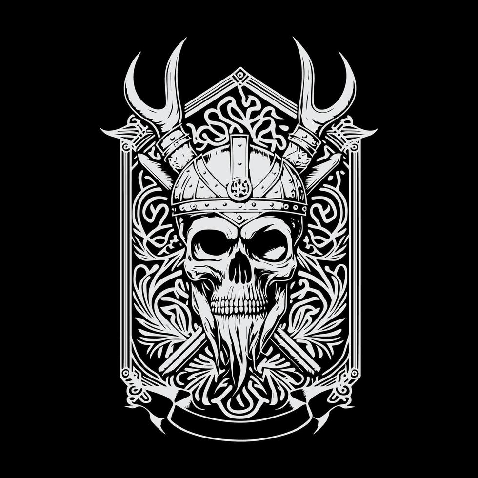 viking schedel hoofd logo hand- getrokken illustratie krijger Mark vector