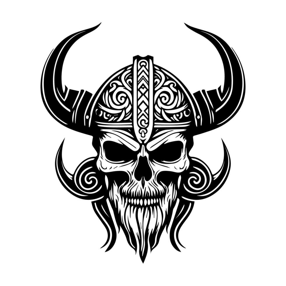 viking hoofd logo hand- getrokken zwart en wit illustratie vector