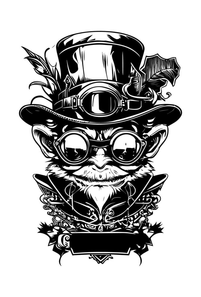 kabouter vervelend glas en hoed logo steampunk vector