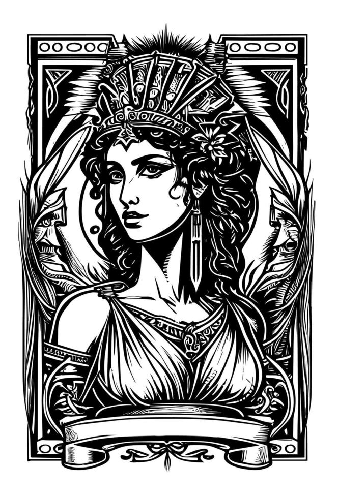 mooi Egyptische Cleopatra symbool zwart en wit hand- getrokken logo illustratie vector