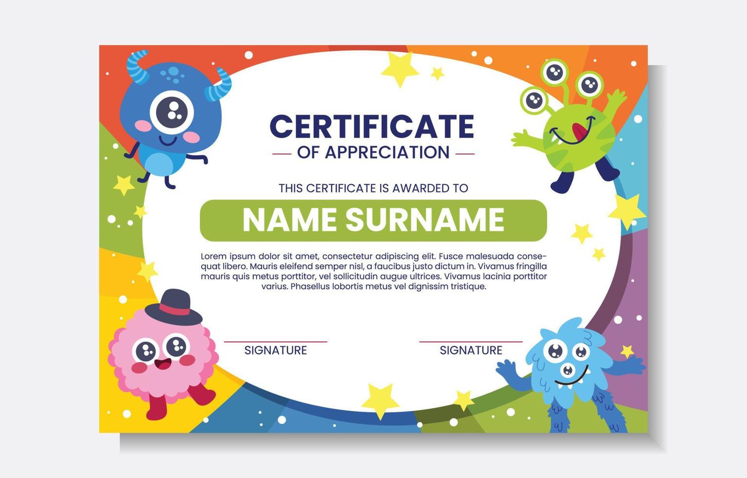 schattig en pret monster themed certificaat vector