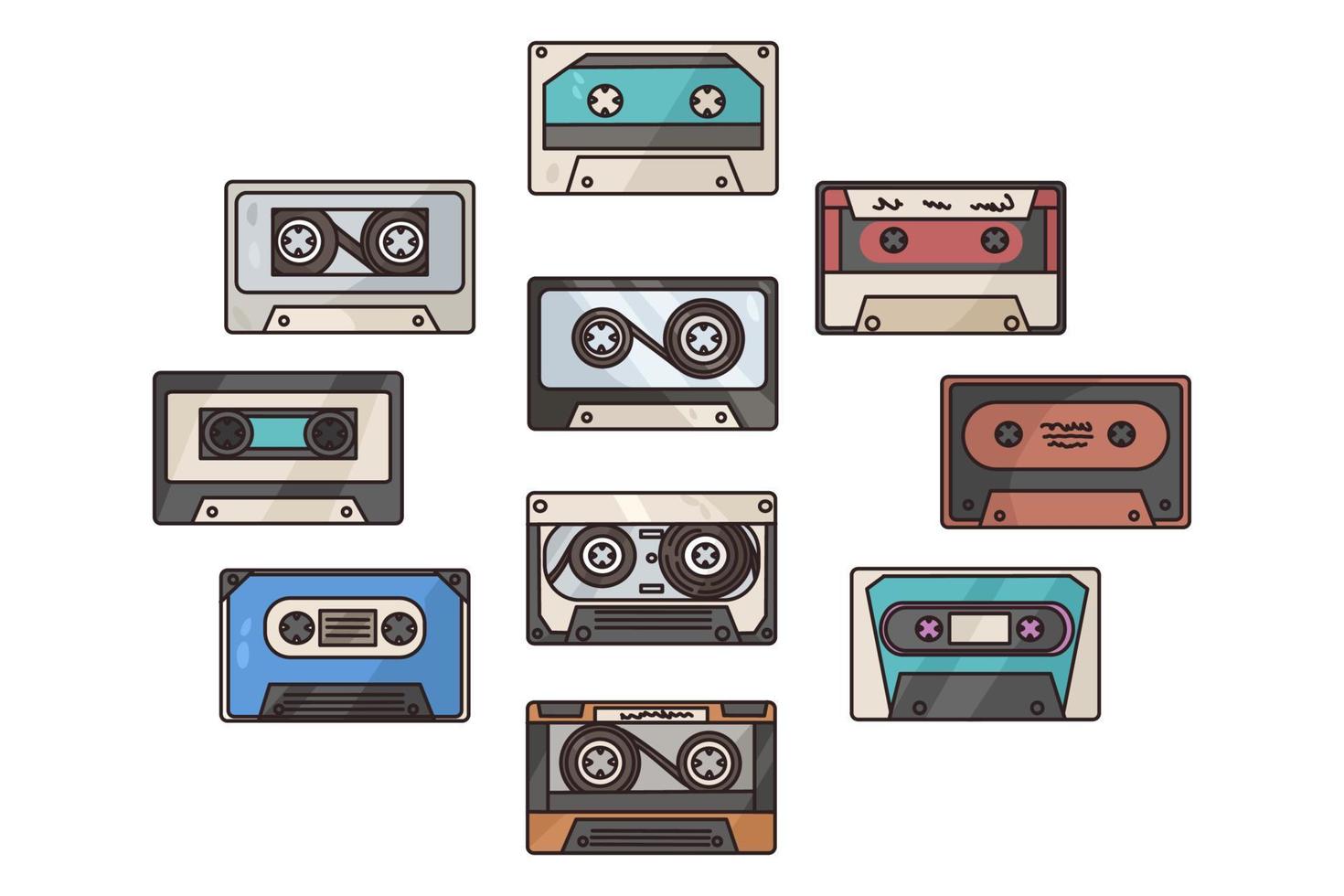 verzameling van retro 90s audio cassettes vector