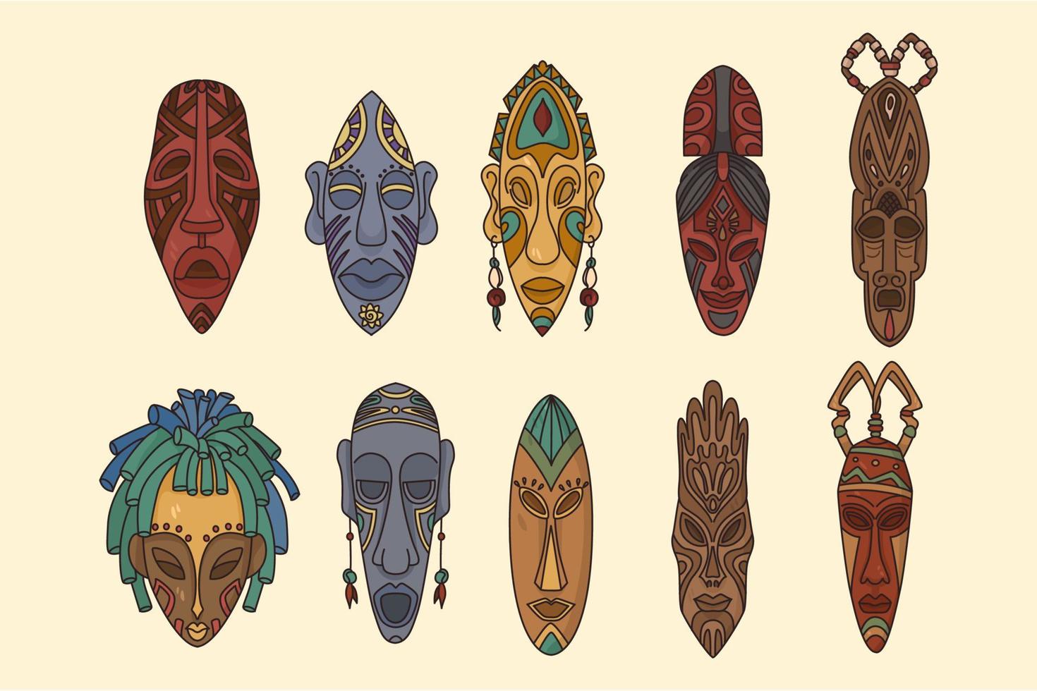 reeks van kleurrijk tribal Afrikaanse mensen maskers vector