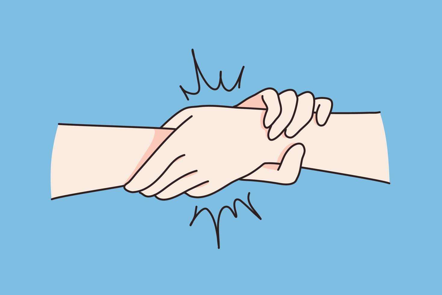 dichtbij omhoog van mensen houden toetreden handen tonen sterk binding en eenheid. personen demonstreren ondersteuning en helpen. vriendschap en vennootschap. saamhorigheid concept. vlak vector illustratie, tekenfilm karakter.