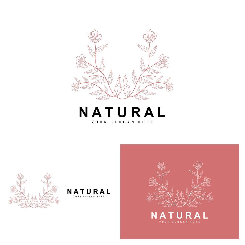 gemakkelijk botanisch blad en bloem logo, vector natuurlijk lijn stijl, decoratie ontwerp, banier, folder, bruiloft uitnodiging, en Product branding