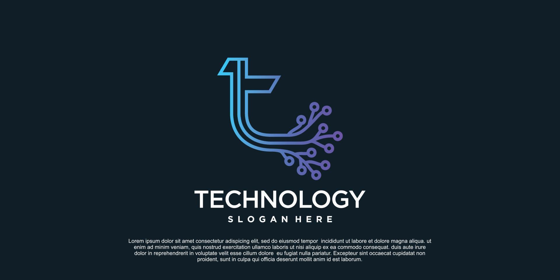 technologie logo ontwerp met brief uniek concept premie vector