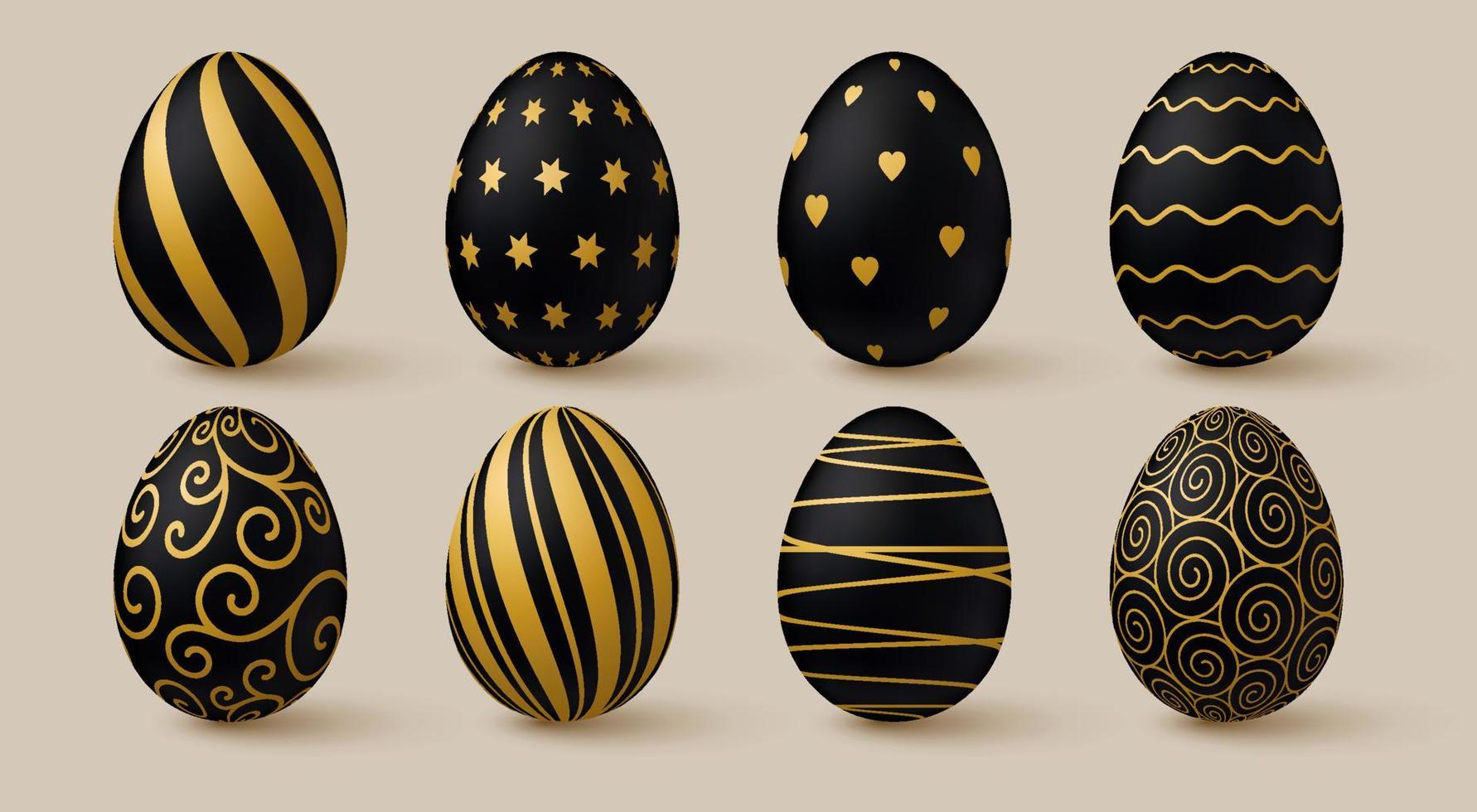 Pasen eieren verzameling. zwart en goud 3d elegant ontwerp elementen. vector