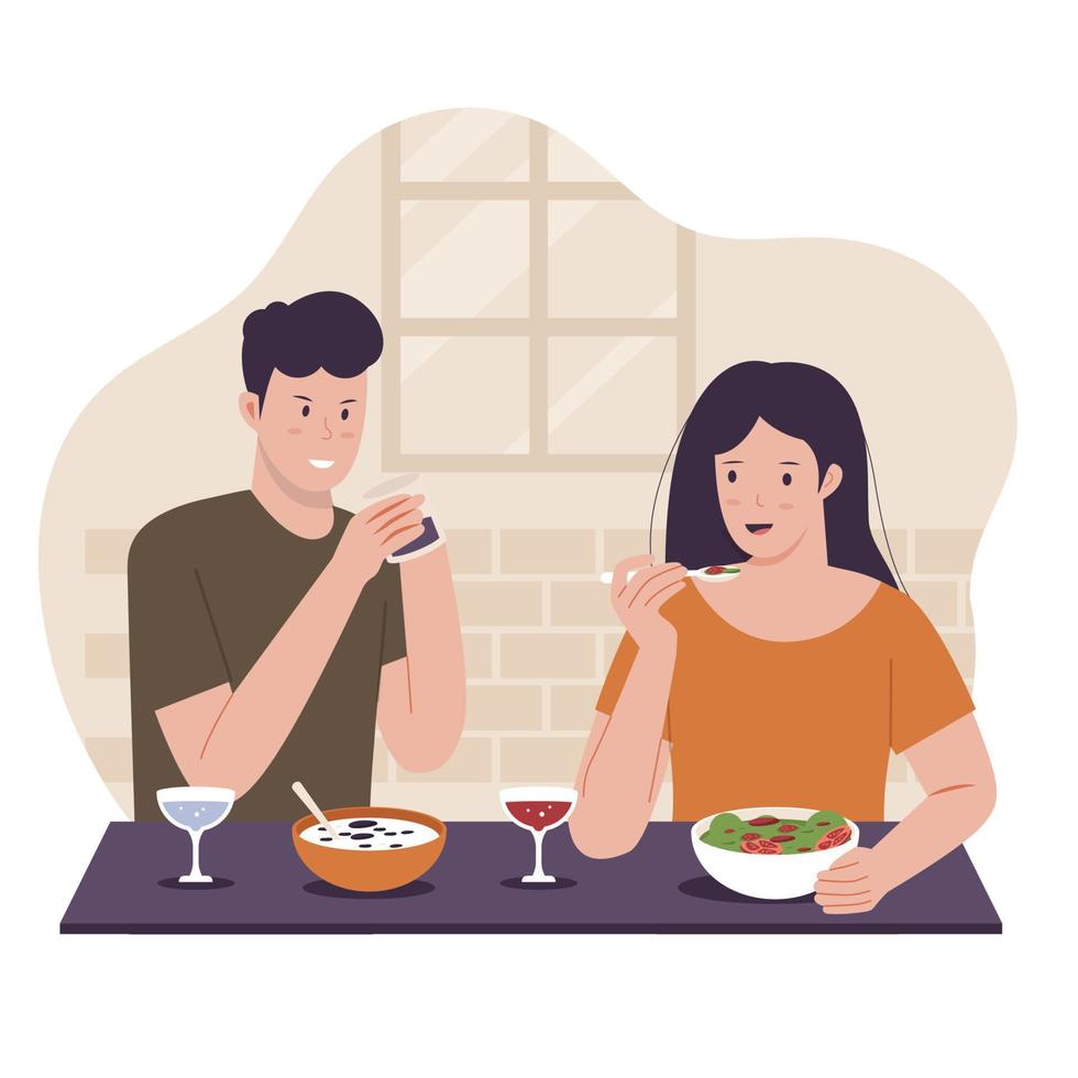 vector illustratie van man en vrouw eten samen