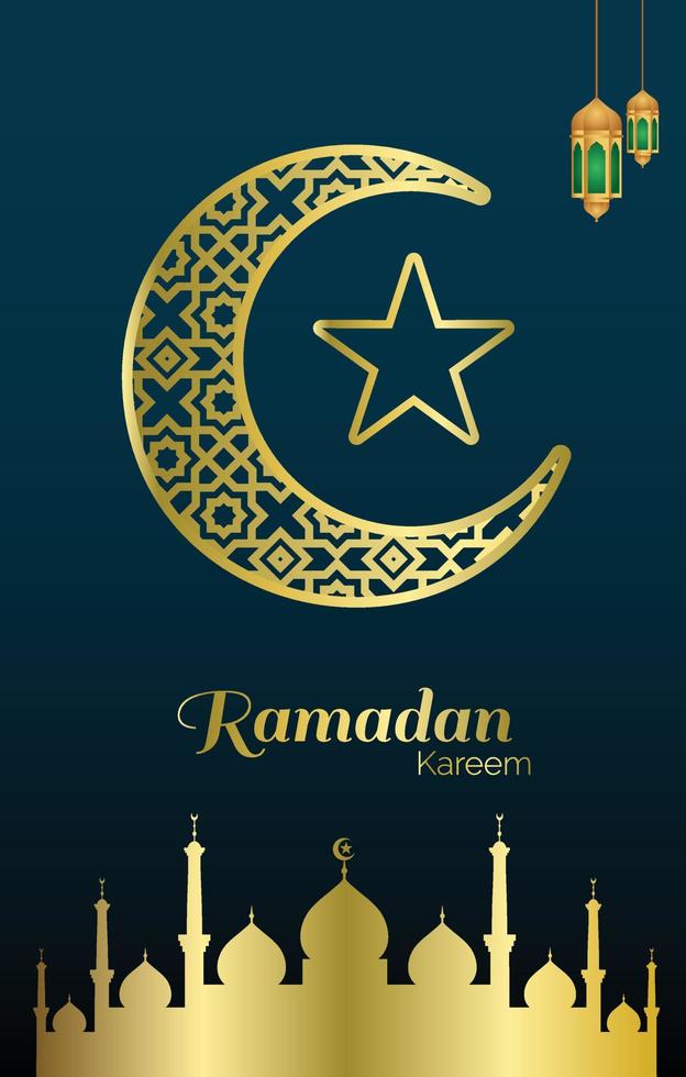 Ramadan kareem met goud voor de helft maan en moskee achtergrond vector illustratie