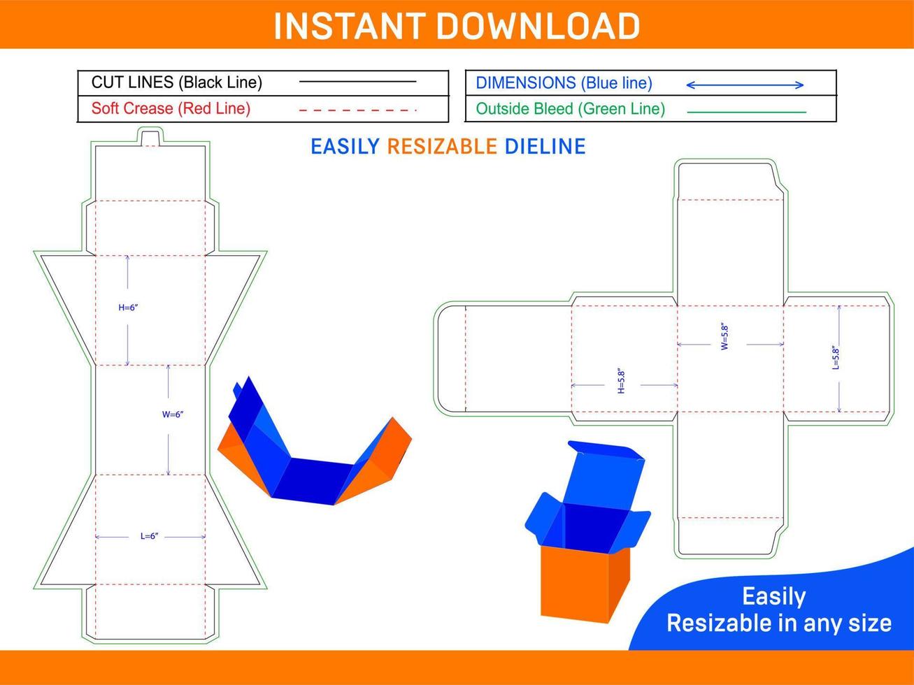 creatief geschenk doos, lint, hoek geschenk doos dood gaan besnoeiing sjabloon doos dieline en 3d doos vector